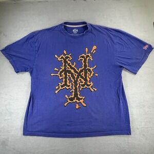 New York Mets T Shirt Size 2XL Blue Short Sleeve Cotton Logo Y2K New Era